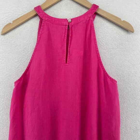 SIGRID OLSEN Dress L 100% Linen Woven Halter Sundress Shift Sleeveless Pink - Picture 4 of 11